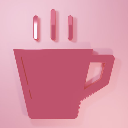 Pink Coffee cup icon isolated on pink background. Tea cup. Hot drink coffee. Minimalism concept. 3D render illustration.の写真素材