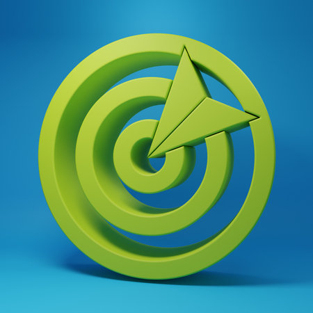 Green Target sport icon isolated on blue background. Clean target with numbers for shooting range or shooting. Minimalism concept. 3D render illustration.の写真素材