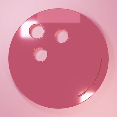 Pink Bowling ball icon isolated on pink background. Sport equipment. Minimalism concept. 3D render illustration.の写真素材