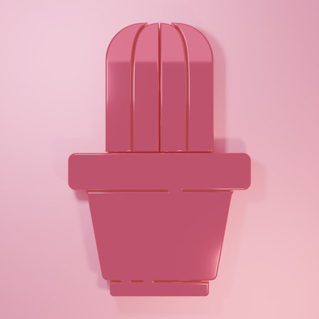 Pink Cactus and succulent in pot icon isolated on pink background. Plant growing in a pot. Potted plant sign. Minimalism concept. 3D render illustration.の写真素材