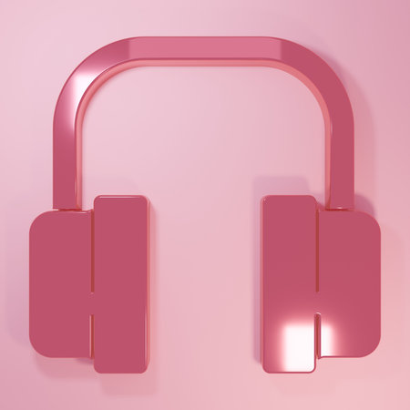 Pink Headphones icon isolated on pink background. Support customer service, hotline, call center, faq, maintenance. Minimalism concept. 3D render illustration.の写真素材