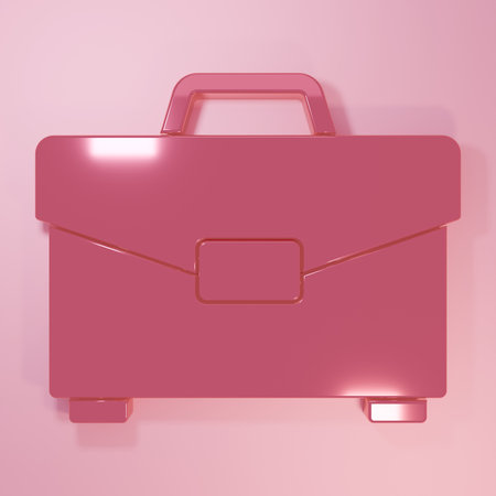 Pink Briefcase icon isolated on pink background. Business case sign. Business portfolio. Minimalism concept. 3D render illustration.の写真素材