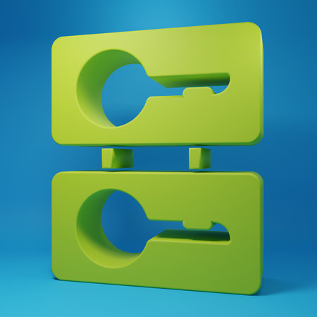 Green Metal mold plates for casting keys icon isolated on blue background. Set for mass production...