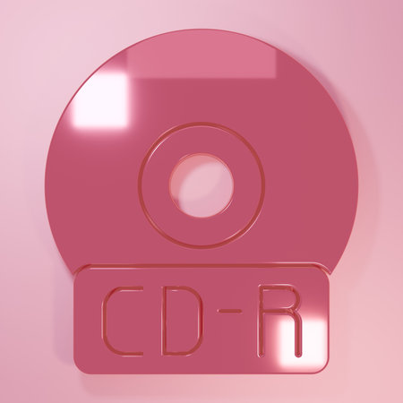 Pink CD or DVD disk icon isolated on pink background. Compact disc sign. Minimalism concept. 3D...