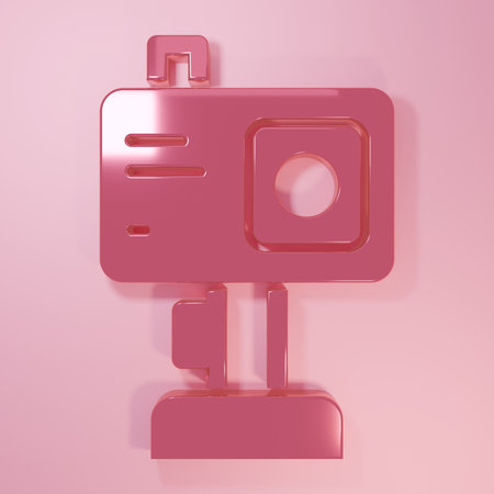 Pink Action extreme camera icon isolated on pink background. Video camera equipment for filming extreme sports. Minimalism concept. 3D render illustration.の写真素材