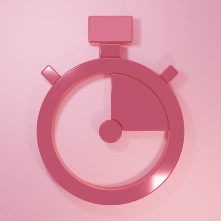 Pink Stopwatch icon isolated on pink background. Time timer sign. Chronometer sign Minimalism...