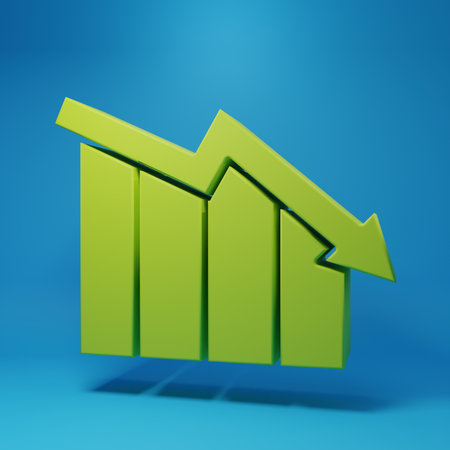 Green Financial growth decrease icon isolated on blue background. Increasing revenue. Minimalism...