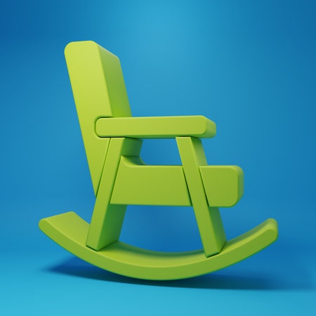 Green Rocking chair icon isolated on blue background. Minimalism concept. 3D render illustration.の写真素材