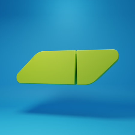 Green Eraser or rubber icon isolated on blue background. Minimalism concept. 3D render illustration.の写真素材