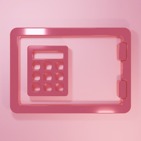 Pink Safe icon isolated on pink background. The door safe a bank vault with a combination lock. Reliable Data Protection. Minimalism concept. 3D render illustration.の写真素材
