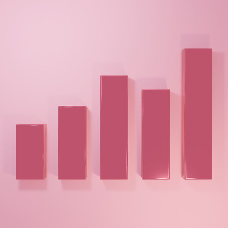 Pink Graph, schedule, chart, diagram, infographic, pie graph icon isolated on pink background. Minimalism concept. 3D render illustration.の写真素材