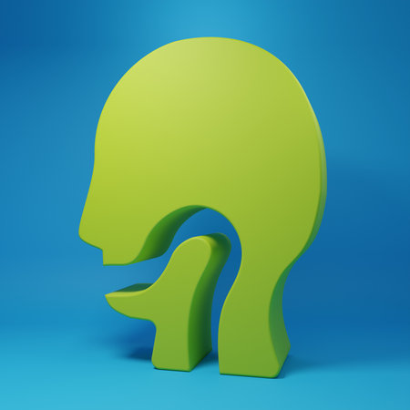Green Sore throat icon isolated on blue background. Pain in throat. Flu, grippe, influenza, angina. Healthcare and medical. Minimalism concept. 3D render illustration.の写真素材