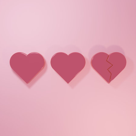 Pink Hearts for game icon isolated on pink background. Minimalism concept. 3D render illustration.の写真素材