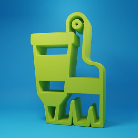 Green Tube with paint palette and brush icon isolated on blue background. Minimalism concept. 3D render illustration.の写真素材