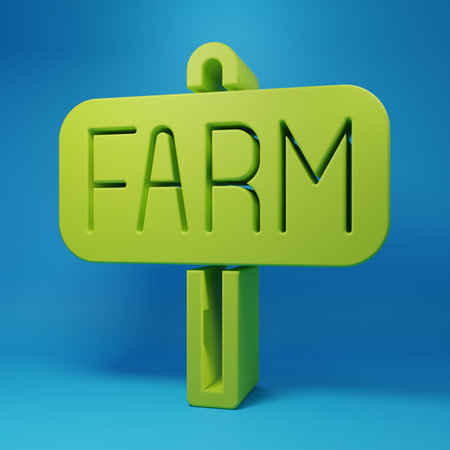 Green Location farm icon isolated on blue background. Minimalism concept. 3D render illustration.の写真素材
