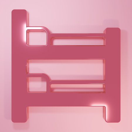 Pink Bunk bed icon isolated on pink background. Minimalism concept. 3D render illustration.の写真素材