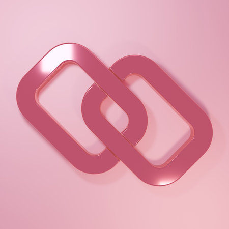 Pink Chain link icon isolated on pink background. Link single. Hyperlink chain symbol. Minimalism concept. 3D render illustration.の写真素材