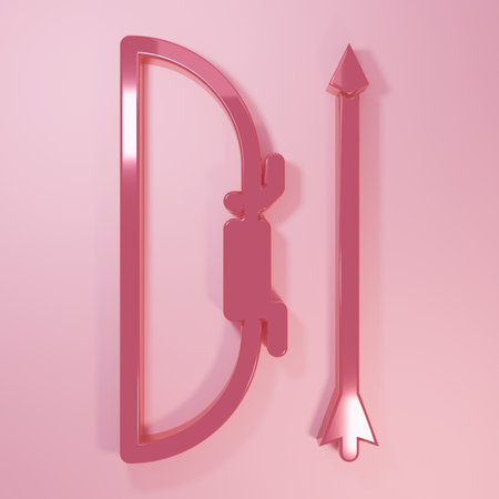 Pink Bow and arrow in quiver icon isolated on pink background. Minimalism concept. 3D render illustration.の写真素材