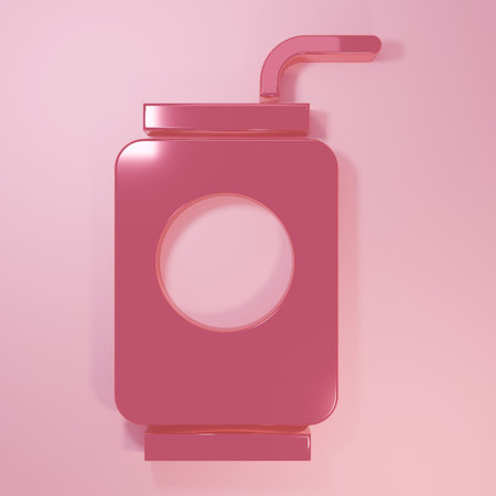 Pink Soda can with drinking straw icon isolated on pink background. Minimalism concept. 3D render illustration.の写真素材
