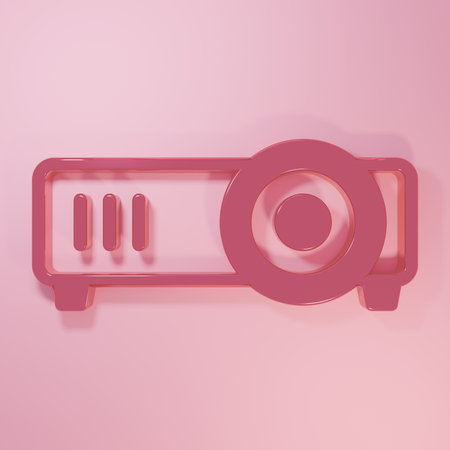 Pink Presentation, movie, film, media projector icon isolated on pink background. Minimalism concept. 3D render illustration.の写真素材