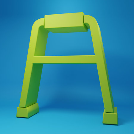 Green Walker for disabled person icon isolated on blue background. Minimalism concept. 3D render illustration.の写真素材