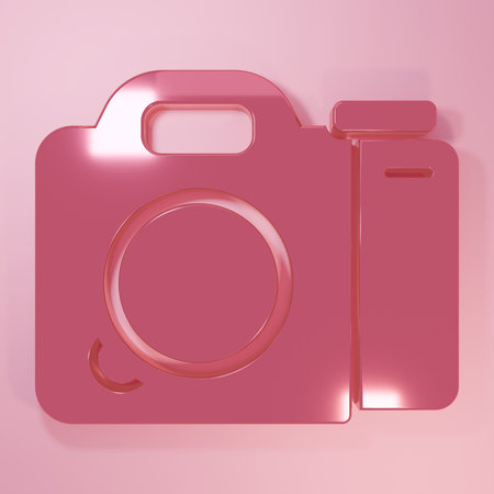 Pink Photo camera icon isolated on pink background. Foto camera. Digital photography. Minimalism concept. 3D render illustration.の写真素材