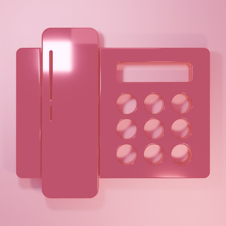 Pink Telephone icon isolated on pink background. Landline phone. Minimalism concept. 3D render illustration.の写真素材