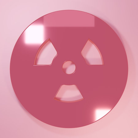 Pink Radioactive icon isolated on pink background. Radioactive toxic symbol. Radiation hazard sign. Minimalism concept. 3D render illustration.の写真素材