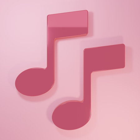 Pink Music note, tone icon isolated on pink background. Minimalism concept. 3D render illustration.の写真素材