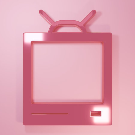 Pink Retro tv icon isolated on pink background. Television sign. Minimalism concept. 3D render illustration.の写真素材