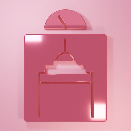 Pink Lift icon isolated on pink background. Elevator symbol. Minimalism concept. 3D render illustration.の写真素材