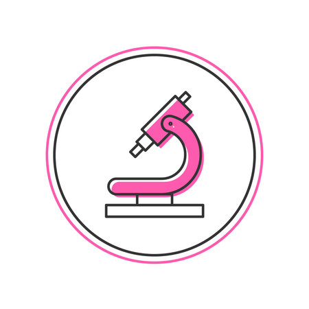 Filled outline Microscope icon isolated on white background. Chemistry, pharmaceutical instrument, microbiology magnifying tool. Vector.のイラスト素材
