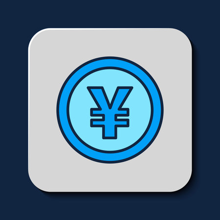 Filled outline Chinese Yuan currency symbol icon isolated on blue background. Coin money. Banking currency sign. Cash symbol. Vector.のイラスト素材