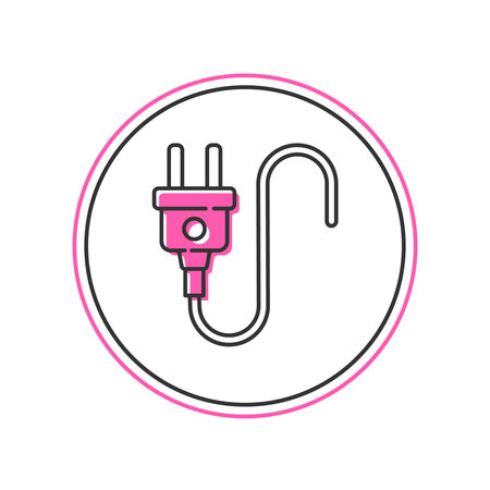 Filled outline Electric plug icon isolated on white background. Concept of connection and disconnection of the electricity. Vector.のイラスト素材