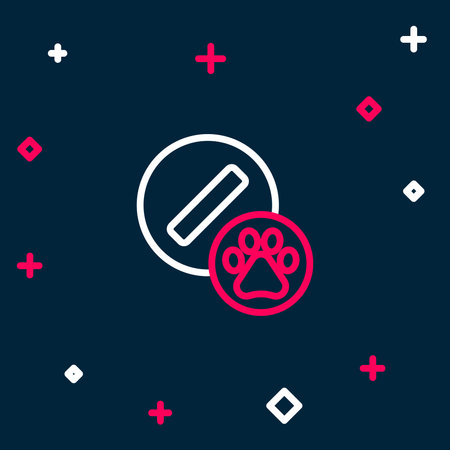 Line Dog pill icon isolated on blue background. Prescription medicine for animals. Colorful outline concept. Vector.のイラスト素材
