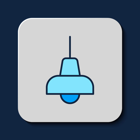 Filled outline Lamp hanging icon isolated on blue background. Ceiling lamp light bulb. Vector.のイラスト素材
