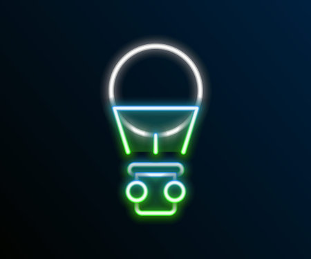 Glowing neon line Hot air balloon icon isolated on black background. Air transport for travel. Colorful outline concept. Vector.のイラスト素材