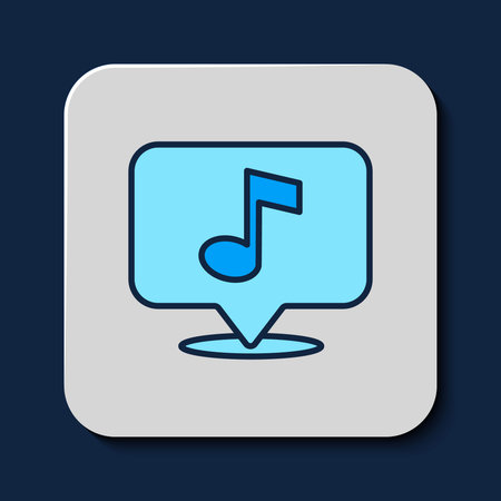 Filled outline Musical note in speech bubble icon isolated on blue background. Music and sound concept. Vector.のイラスト素材