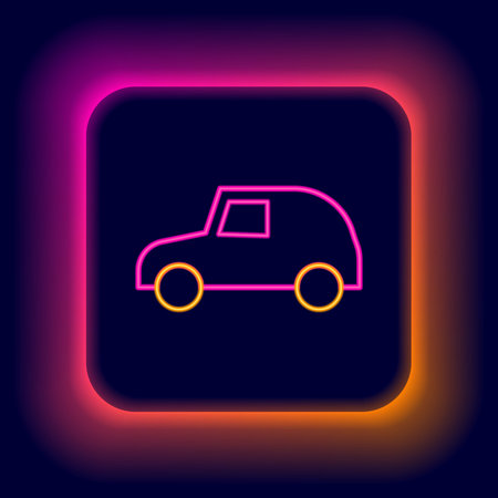 Glowing neon line Toy car icon isolated on black background. Colorful outline concept. Vector.のイラスト素材