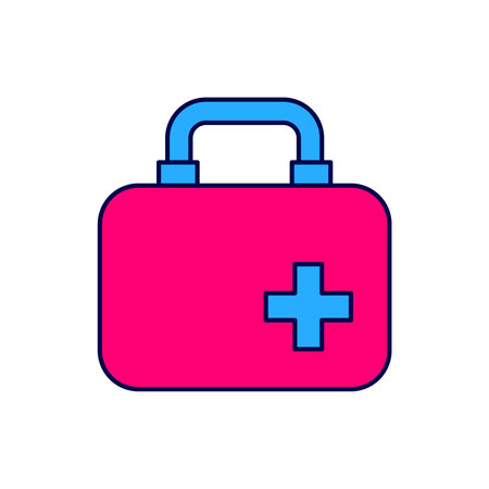 Filled outline First aid kit icon isolated on white background. Medical box with cross. Medical equipment for emergency. Healthcare concept. Vector.のイラスト素材