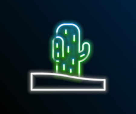 Glowing neon line Cactus icon isolated on black background. Colorful outline concept. Vector.のイラスト素材
