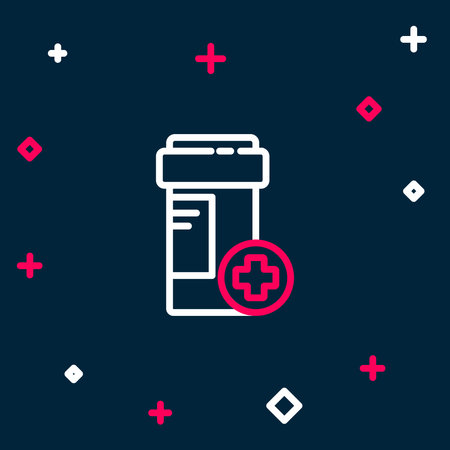 Line Medicine bottle icon isolated on blue background. Bottle pill sign. Pharmacy design. Colorful outline concept. Vector.のイラスト素材