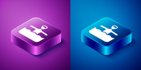 Isometric Water gymnastics icon isolated on blue and purple background. Square button. Vector.のイラスト素材