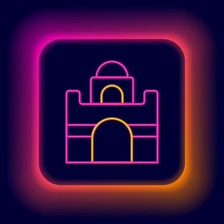 Glowing neon line Egyptian house icon isolated on black background. Colorful outline concept. Vector.のイラスト素材