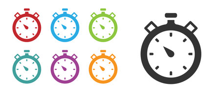 Black Stopwatch icon isolated on white background. Time timer sign. Chronometer sign Set icons colorful. Vector.のイラスト素材