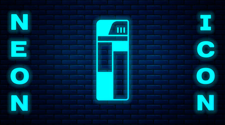 Glowing neon Lighter icon isolated on brick wall background. Vector.のイラスト素材