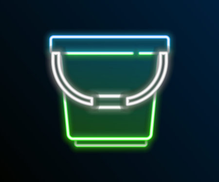 Glowing neon line Bucket icon isolated on black background. Colorful outline concept. Vector.のイラスト素材