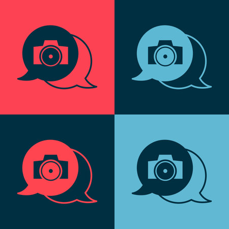 Pop art Photo camera icon isolated on color background. Foto camera. Digital photography. Vector.のイラスト素材