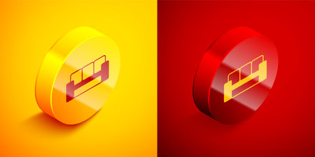 Isometric Sofa icon isolated on orange and red background. Circle button. Vector.のイラスト素材