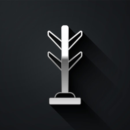Silver Coat stand icon isolated on black background. Long shadow style. Vector.のイラスト素材